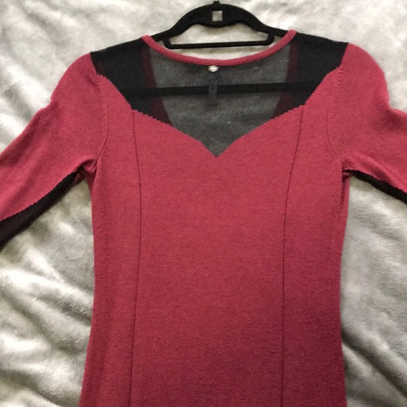Burgundy sweater dress with black see through trim - Picture 2 of 3